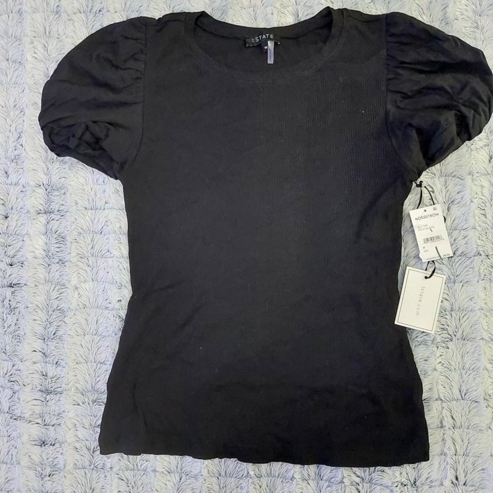 NWT 1.STATE black short-sleeve tee with puffy sleeves‎ Medium